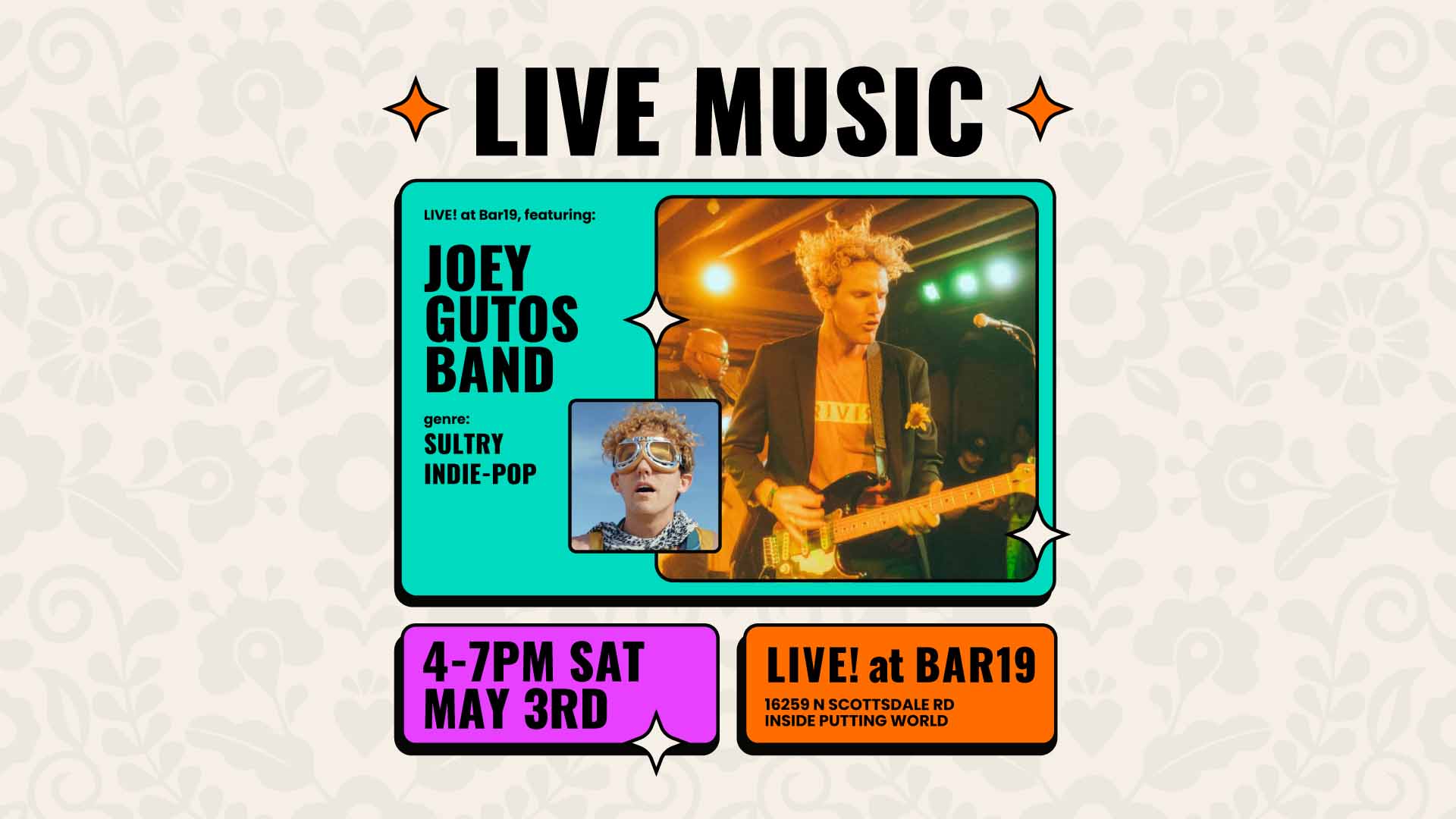 Live music at Bar19 featuring Joey Gutos Band May 3rd 2025