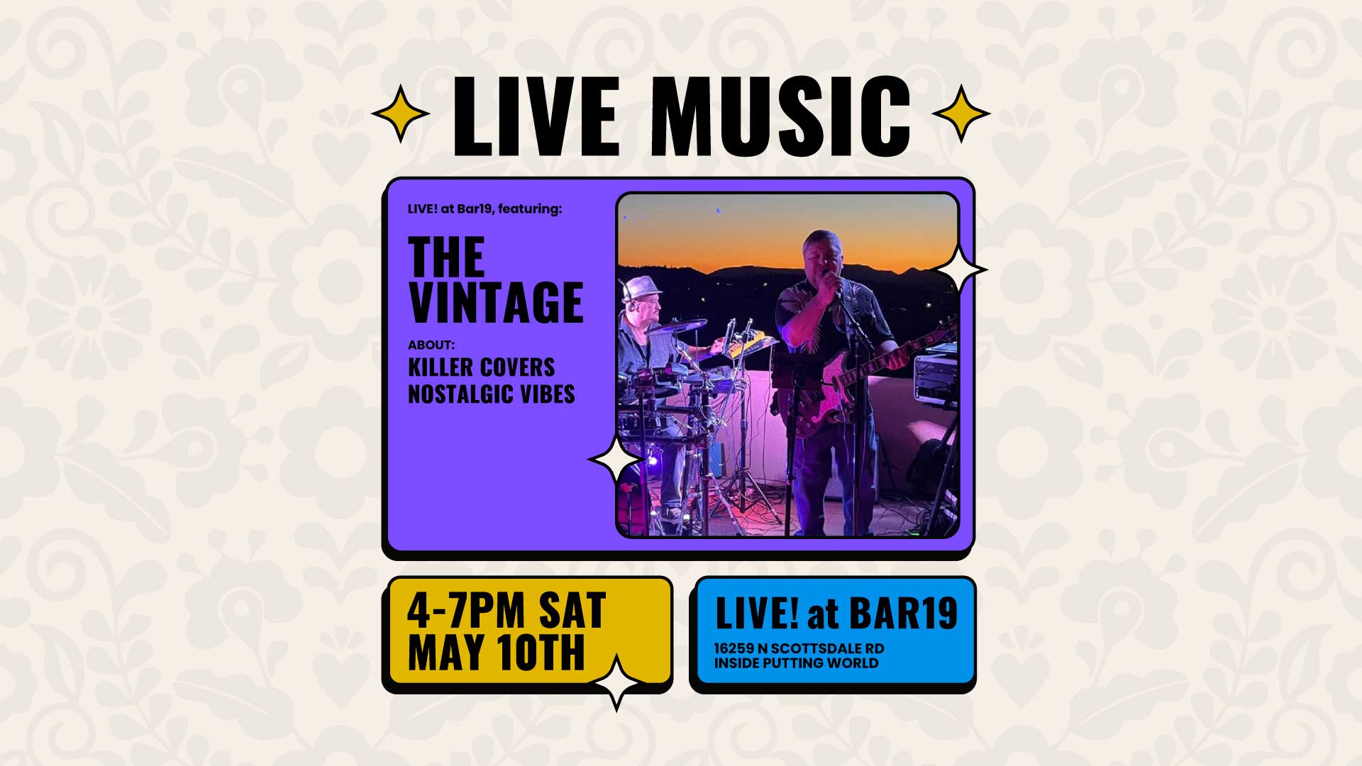 Live music at Bar19 featuring The Vintage May 10th 2025