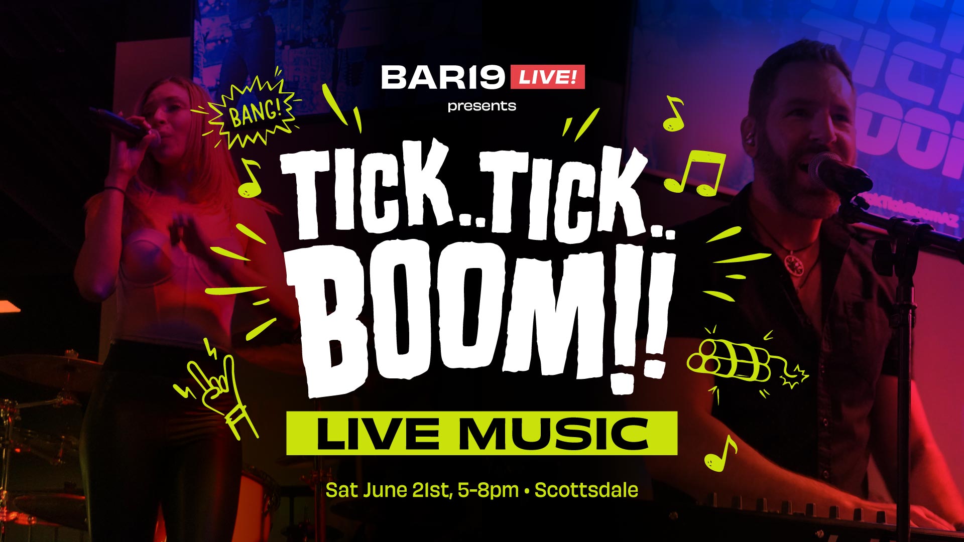 Live music at Bar19 featuring Tick Tick Boom June 21st 2025