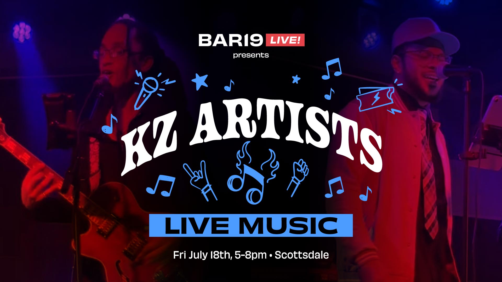 Live music at Bar19 featuring KZ Artists July 18th 2025