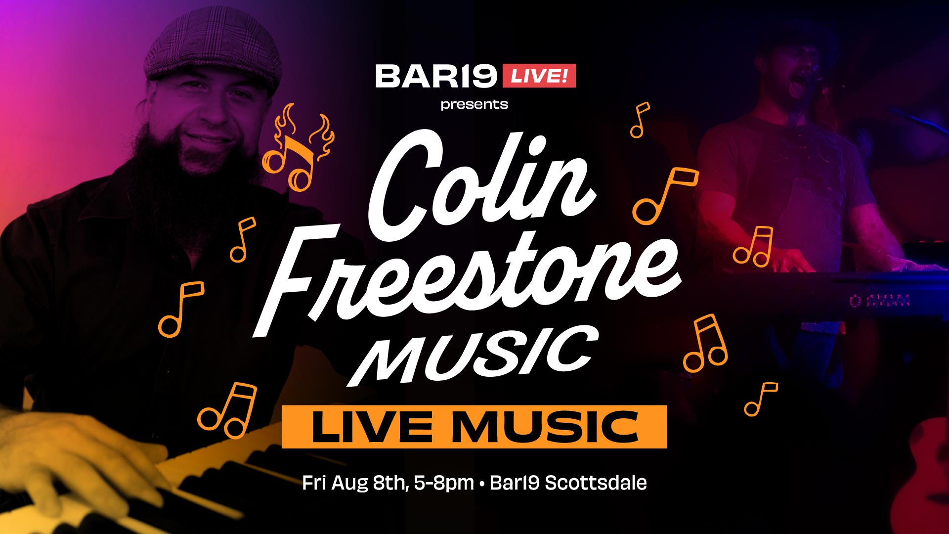 Live music at Bar19 featuring Collin Freestone Aug 8 2025