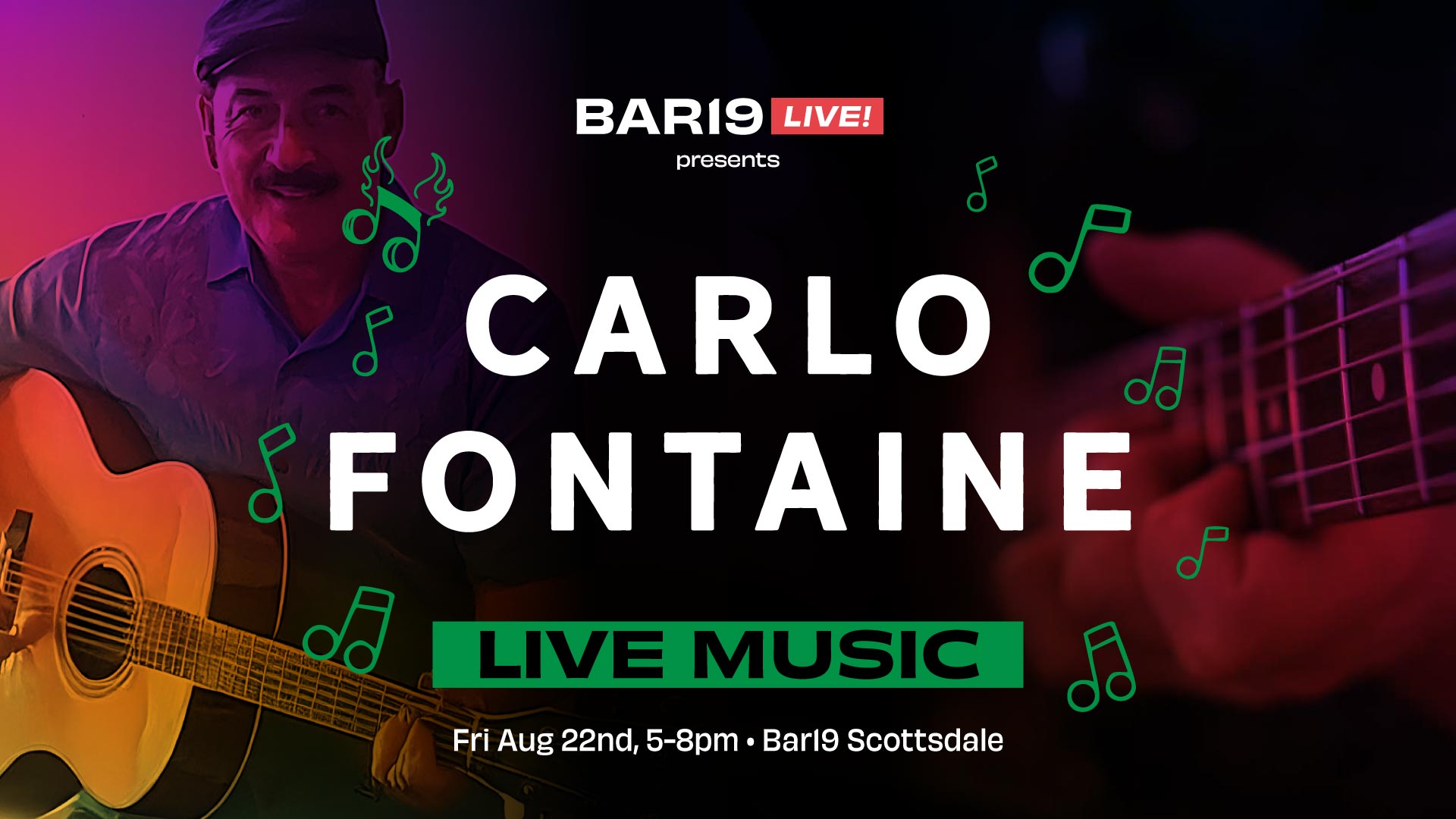Live music at Bar19 featuring Carlo Fontaine Aug 22 2025